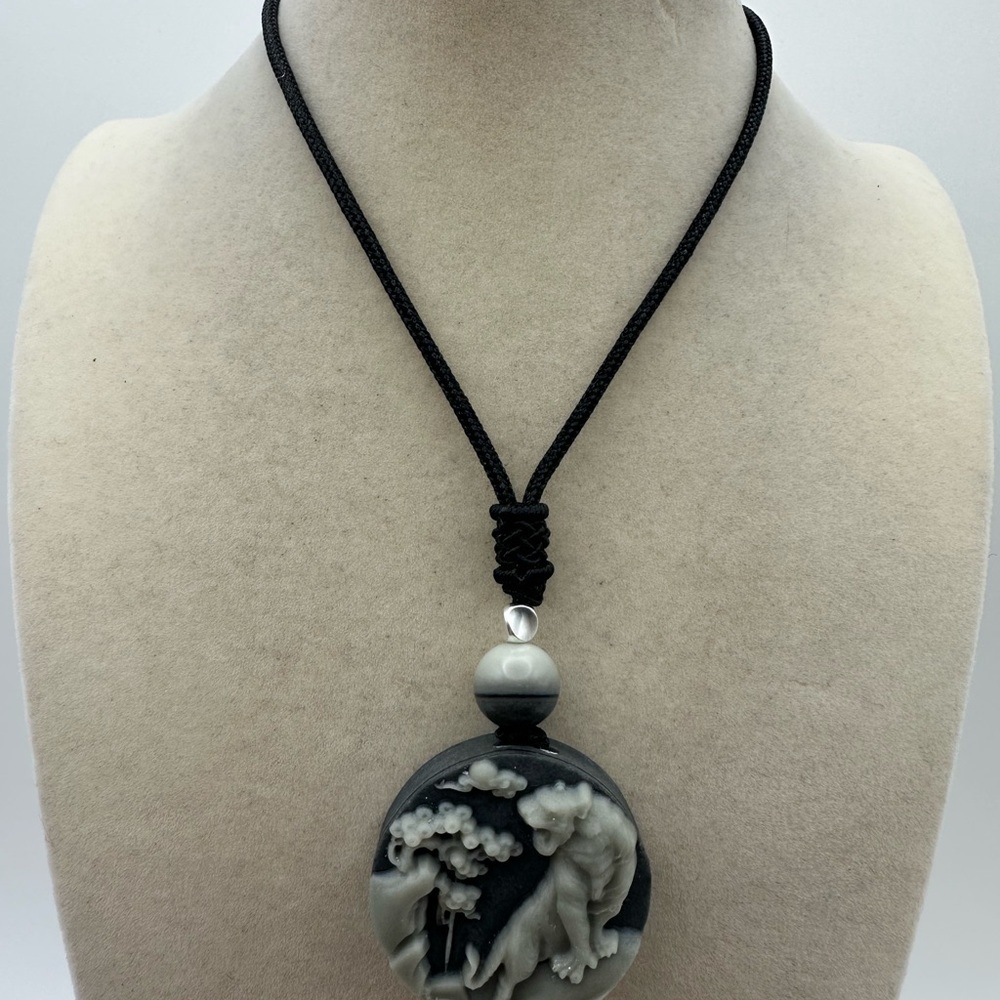 Tai Chi Stone Tiger Pendant Necklace with Silver Accent Bead on Adjustable Rope - Picture 7 of 10